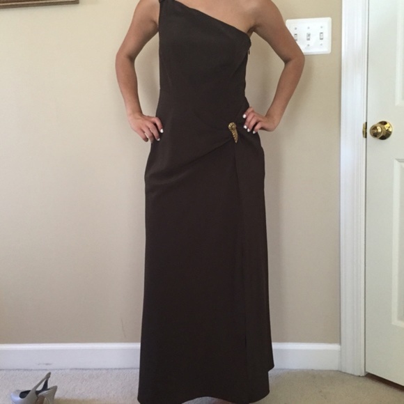 NWT-Talbots Brown One Shoulder Side Slit Gown. New, classy chic ! - Picture 1 of 4